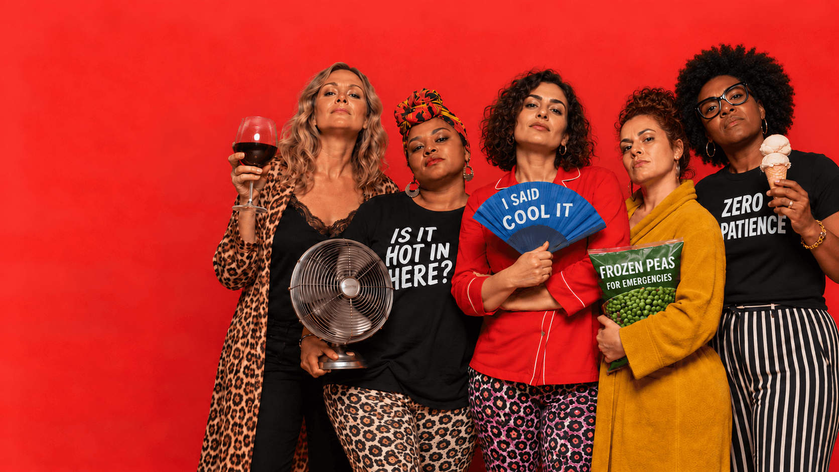 The Hot Chicks campaign cast, with a blue fan and a sense of humour